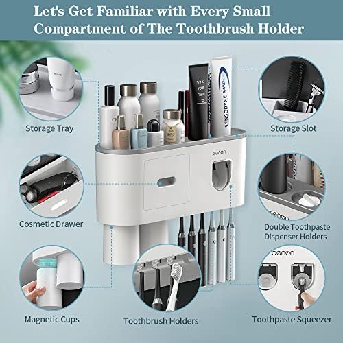 BHeadCat Toothbrush Holder with Toothpaste Dispensers and Storage