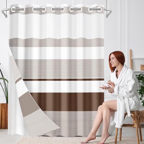 Nesphy Boho Striped Double Layer Shower Curtain Set