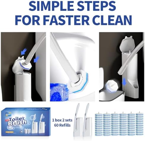 Hohoky Toilet Cleaning Set with 2 Wands and 60 Refill Pads