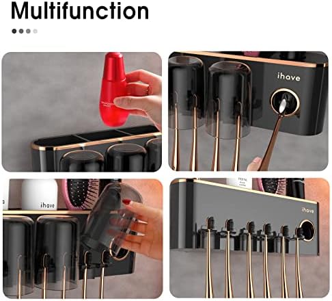 iHave Toothbrush Holder with Toothpaste Dispenser Wall Mounted Bathroom Organizer