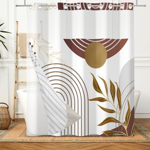 DASHAN Gold Boho Shower Curtain Set 71x74 with Snap Liner