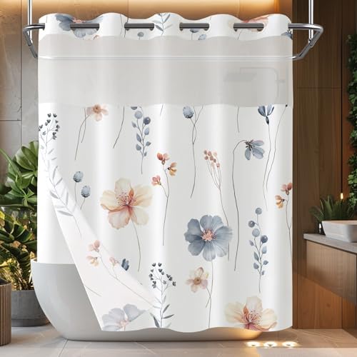Fungarth No Hook Shower Curtain Set with Floral Design