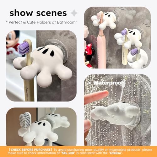 Cute Hanging Toothbrush Holder with Suction Hooks and Sticky Pads