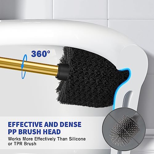 Wsedor Toilet Brush with Stainless Steel Holder - 168 Inch Ergonomic Durable Gold