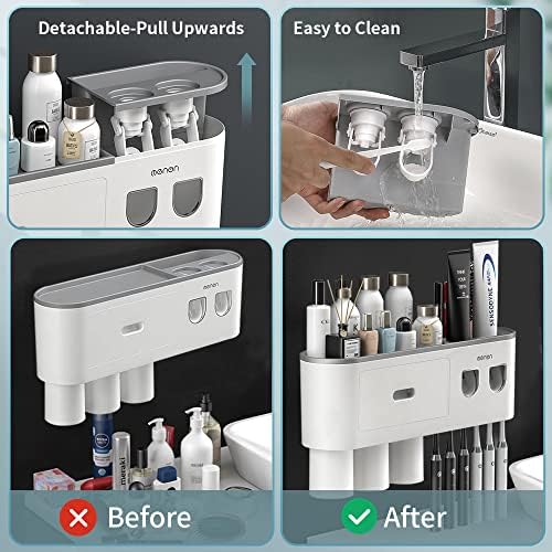 Toothbrush Holder with 2 Dispensers and Storage