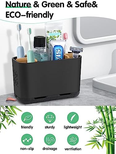GFWARE Matte Black Toothbrush Holder Set with Drainage and Ventilation