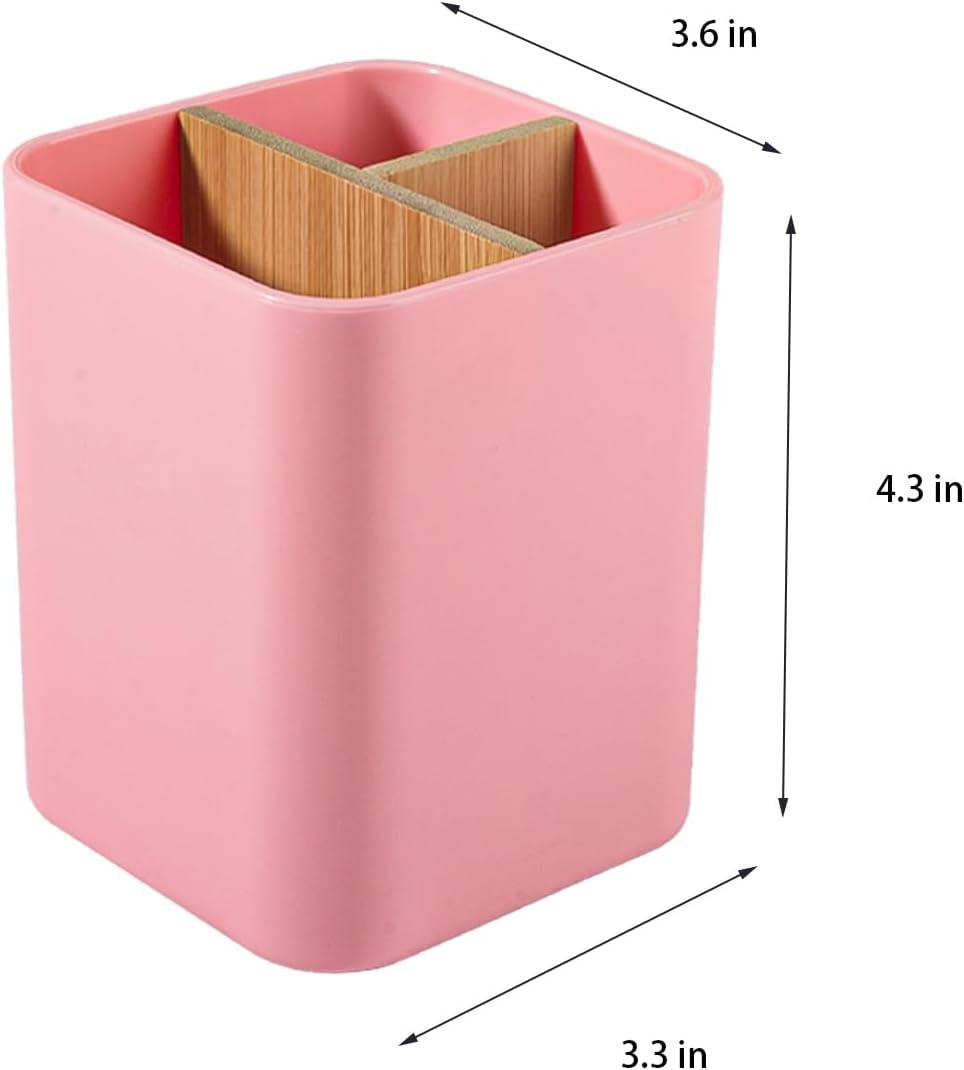 Bamboo Toothbrush Holder with 3 Slots - Pink