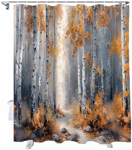 72 Inch Forest Art Shower Curtain Set with 12 Hooks