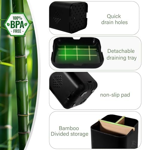 Durable Toothbrush Holder with 3 Slots - Black