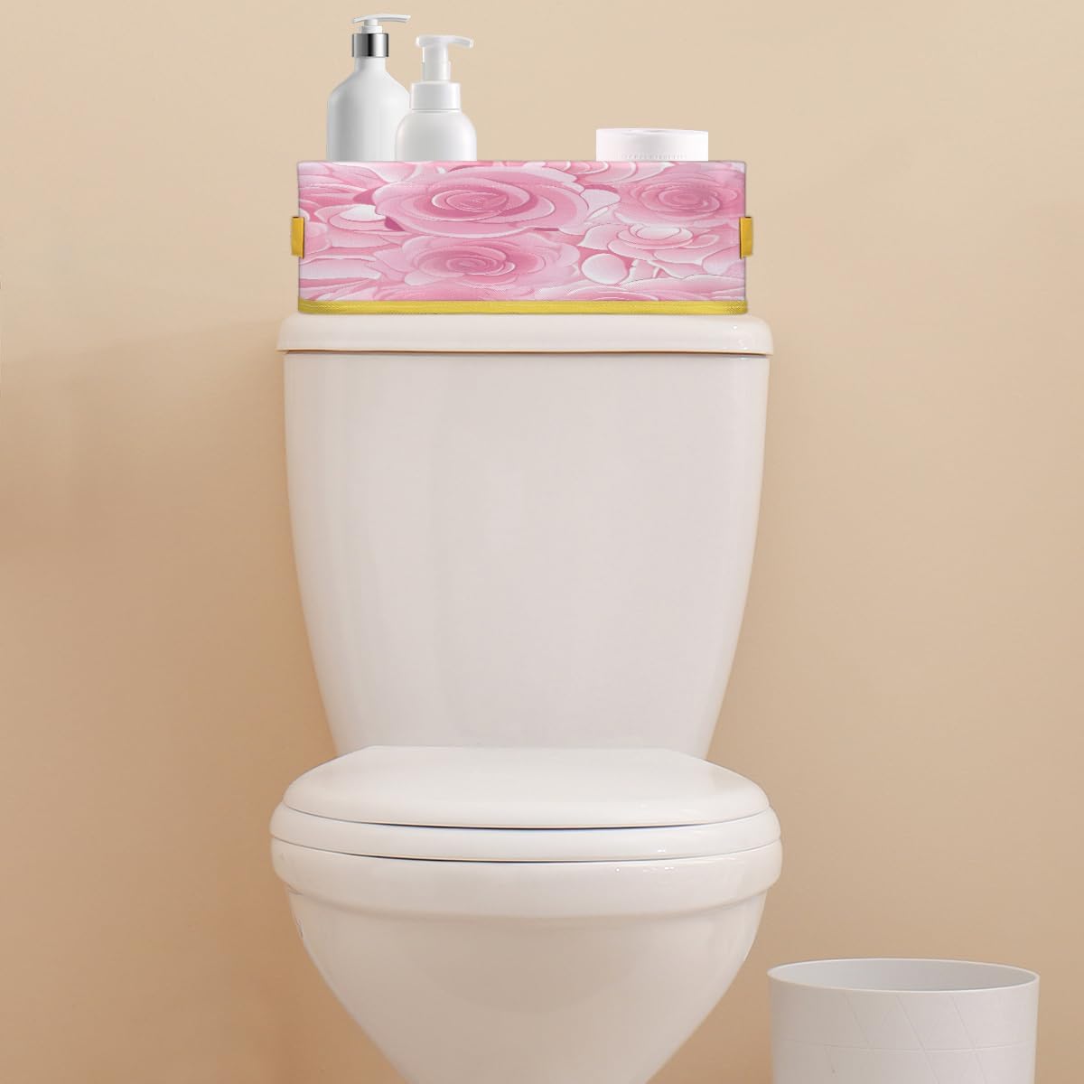 Valentines Day Roses Toilet Paper Storage Basket with Handle