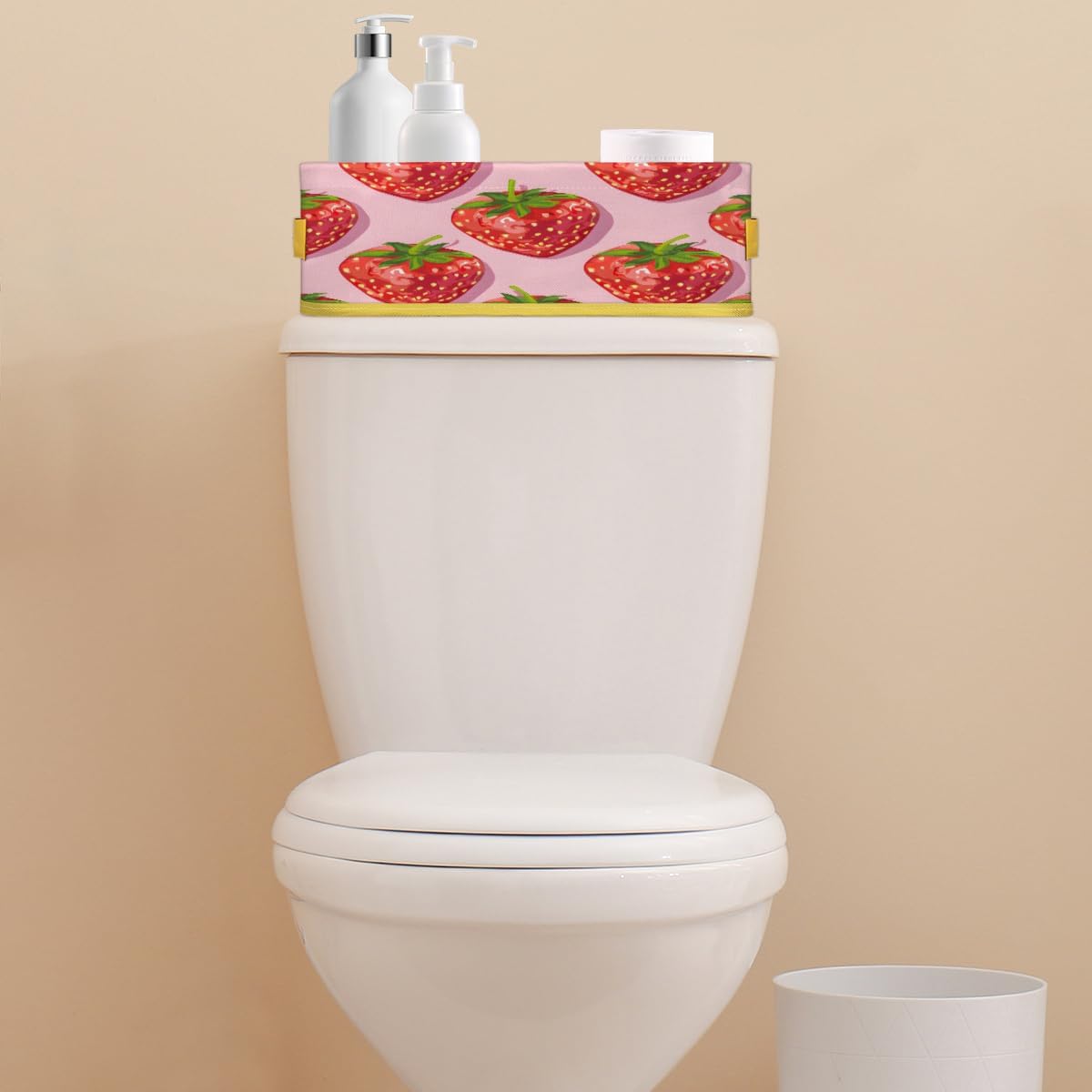 Strawberry Red Toilet Paper Basket with Handle for Bathroom Storage