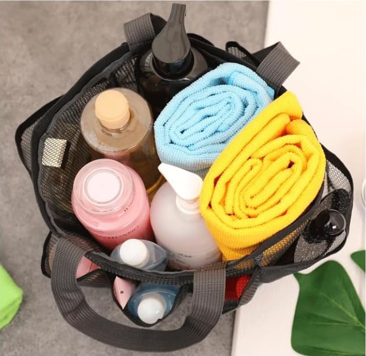 Mesh Shower Caddy Tote Bag with 8 Pockets Black