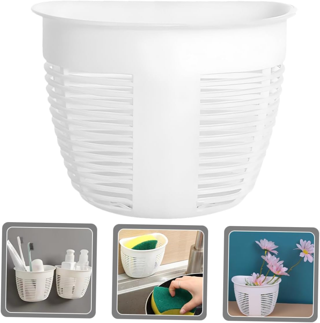 NAMOARLY 4pcs White Wicker Shower Storage Basket Drill-Free Wall Organizer