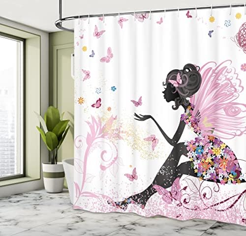 Ambesonne Fantasy Shower Curtain Set with Hooks 69 x 84 Soft Pink