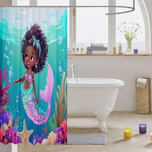 Erosebridal Black Mermaid Shower Curtain Set