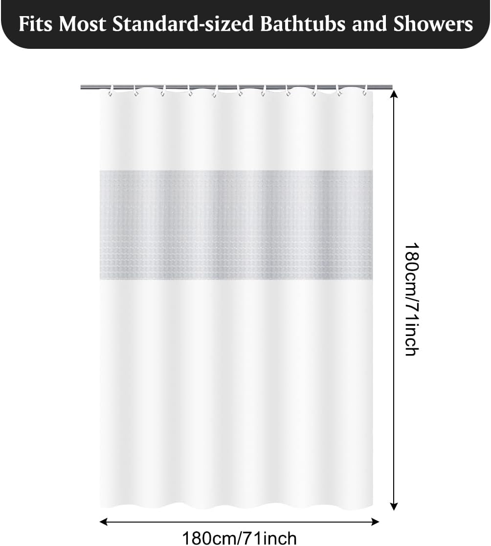 Timecity White Shower Curtain Set with 12 Hooks and Clear Window Liner 1