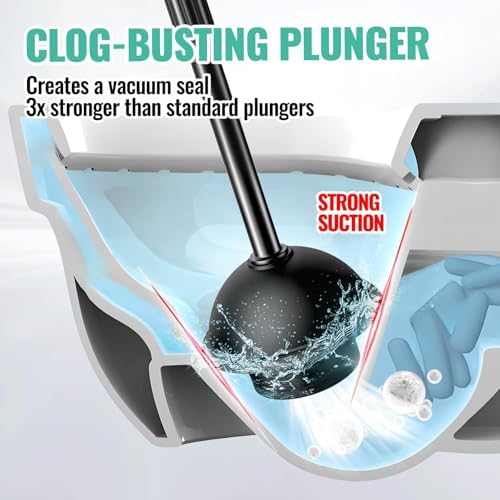 3 in 1 Toilet Brush Plunger Set with Holder and Crevice Cleaner - Black