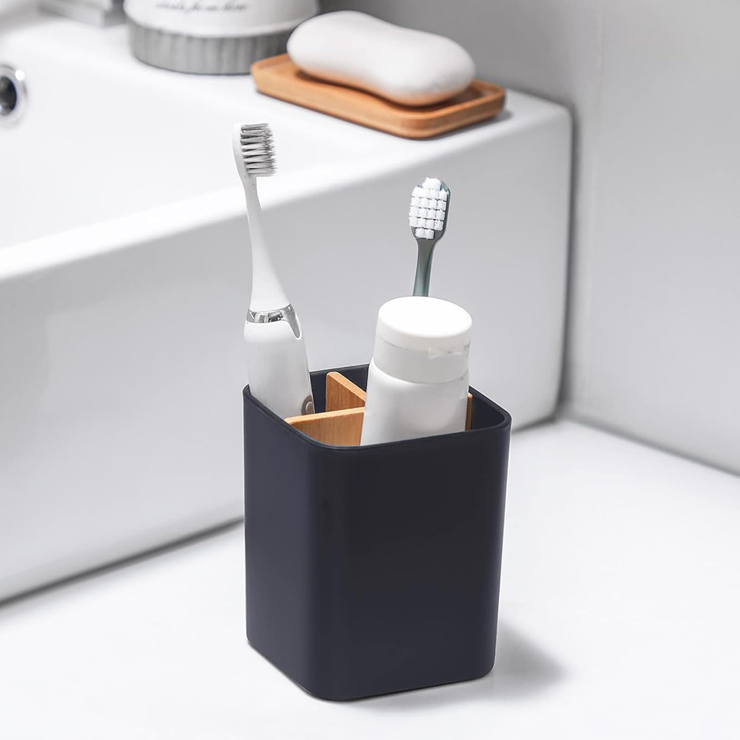 Cool Grey Bamboo Toothbrush Holder with 3 Slots