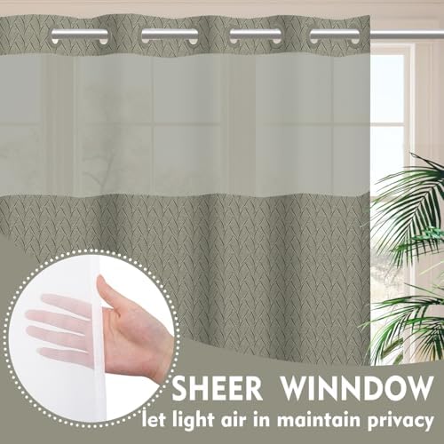 TERSUM No Hook Shower Curtain Set Grey 71x74 Inch