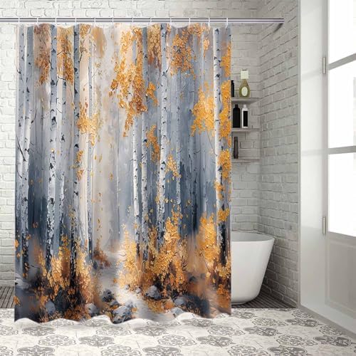 72 Inch Forest Art Shower Curtain Set with 12 Hooks