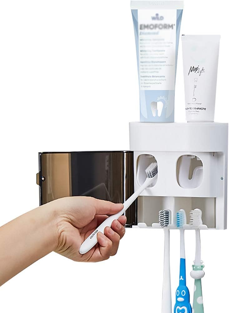 StAider Wall-Mounted Electric Toothbrush Holder with Storage and Toothpaste Squeezers
