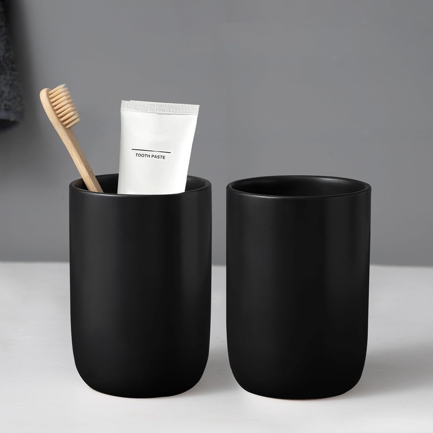 Matte Black Ceramic Toothbrush Holder Set