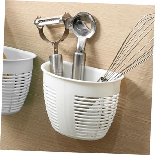NAMOARLY 4pcs White Wicker Shower Storage Basket Drill-Free Wall Organizer