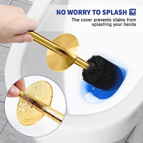 Wsedor Toilet Brush with Stainless Steel Holder - 168 Inch Ergonomic Durable Gold