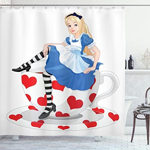 Ambesonne Alice in Wonderland Shower Curtain Set with Hooks