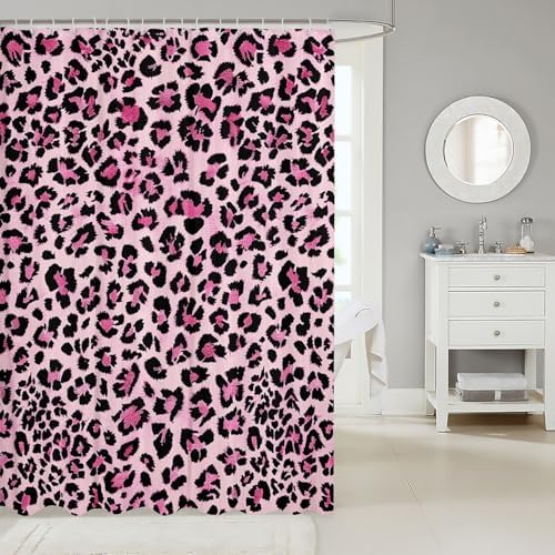 Feelyou Leopard Print Waterproof Shower Curtain Set 72x72
