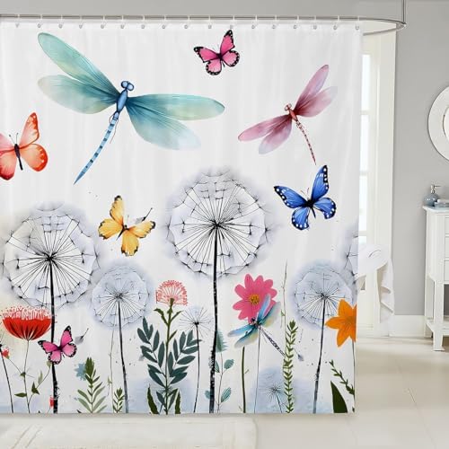 Feelyou Dragonfly Shower Curtain with 12 Hooks 1