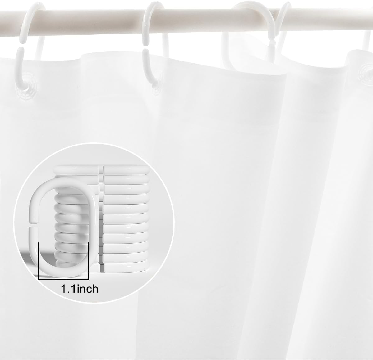Timecity White Shower Curtain Set with 12 Hooks and Clear Window Liner 1