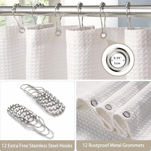 VANZAVANZU Waffle Weave Shower Curtain - 72x72 Inches White