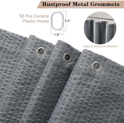 OVZME Berry Grey Shower Curtain Set with 12 Hooks
