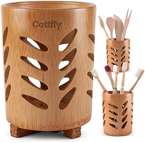 Cottify Eco-Friendly Bamboo Toothbrush Holder with Drain