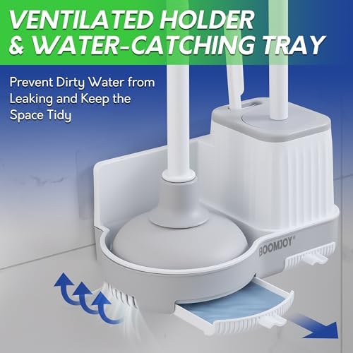 BOOMJOY Toilet Brush and Plunger Set with Hidden Holder