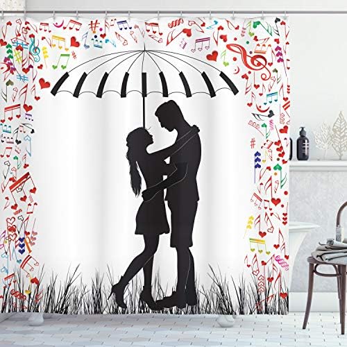 Ambesonne Umbrella Girl Shower Curtain Set Charcoal Grey with Musical Heart Design