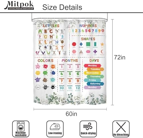 Mitpok Kids Alphabet ABC Cartoon Animal Shower Curtain