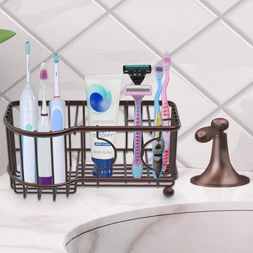Simple Houseware 6 Slots Toothbrush Holder Adhesive Wall Organizer Bronze