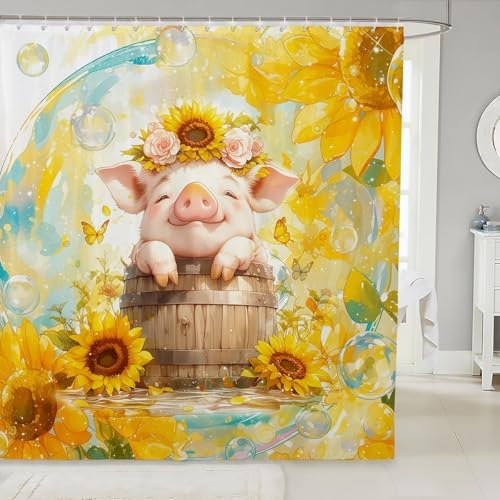 Feelyou Pig Shower Curtain Set 72x72 Waterproof Cartoon
