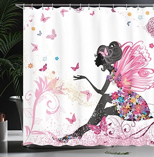 Ambesonne Fantasy Shower Curtain Set with Hooks 69x75 Inches Pale Pink