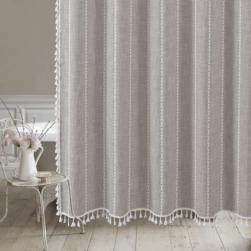 MitoVilla Boho Farmhouse Shower Curtain Set Grey Taupe 72x74