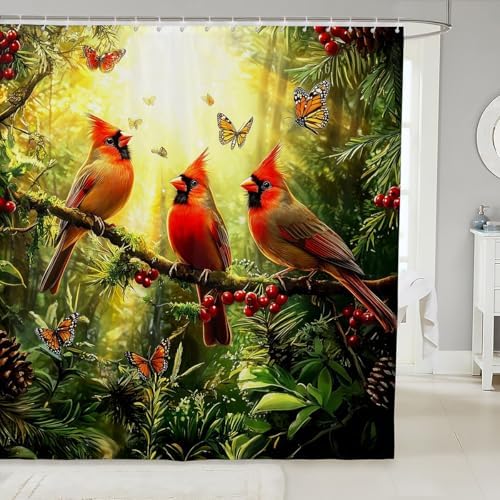 Erosebridal Cardinal Bird Shower Curtain Set Red 72x72