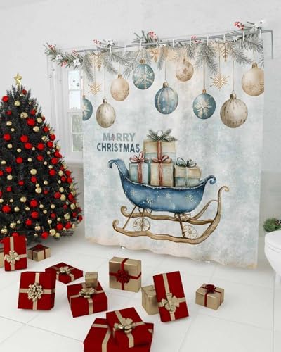 72 Inches Christmas Shower Curtain Set with 12 Hooks 1