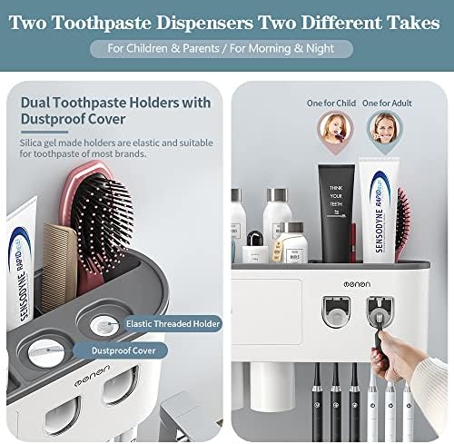 BHeadCat Toothbrush Holder with Toothpaste Dispensers and Storage
