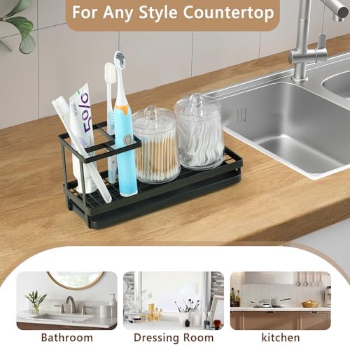 Sturdy 4 Slot Toothbrush Holder with 2 Cup Dispenser