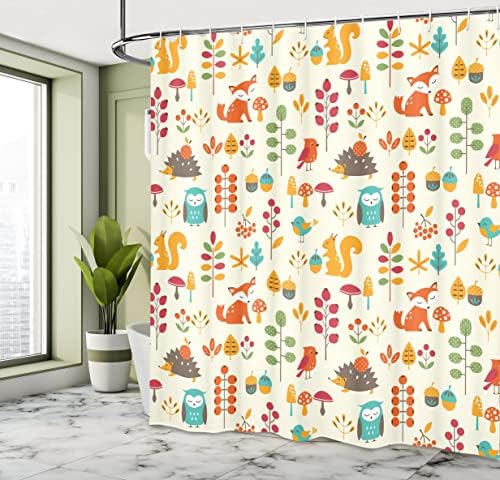Ambesonne Cartoon Shower Curtain Set with Hooks 69 x 70
