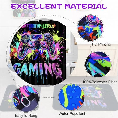 Likiyol 4 Pcs UV Reactive Blacklight Shower Curtain Set with Rugs