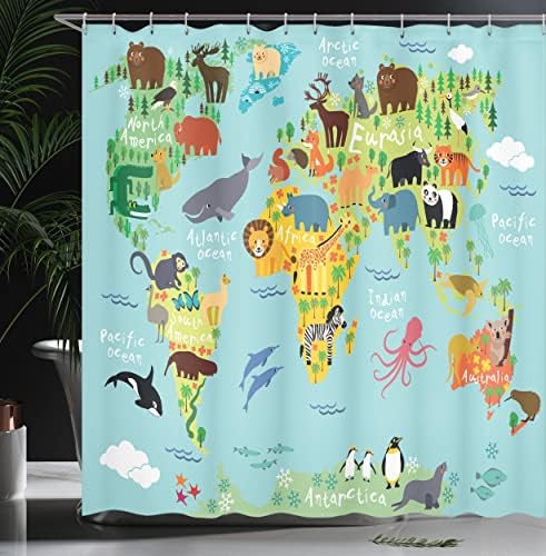 Ambesonne Cartoon World Map Shower Curtain Set