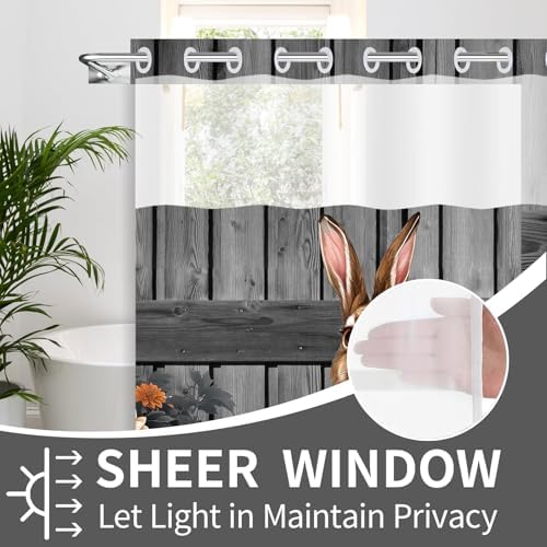 Uhexoyo Fall Rustic Farmhouse Shower Curtain Set with See Through Mesh Top Window